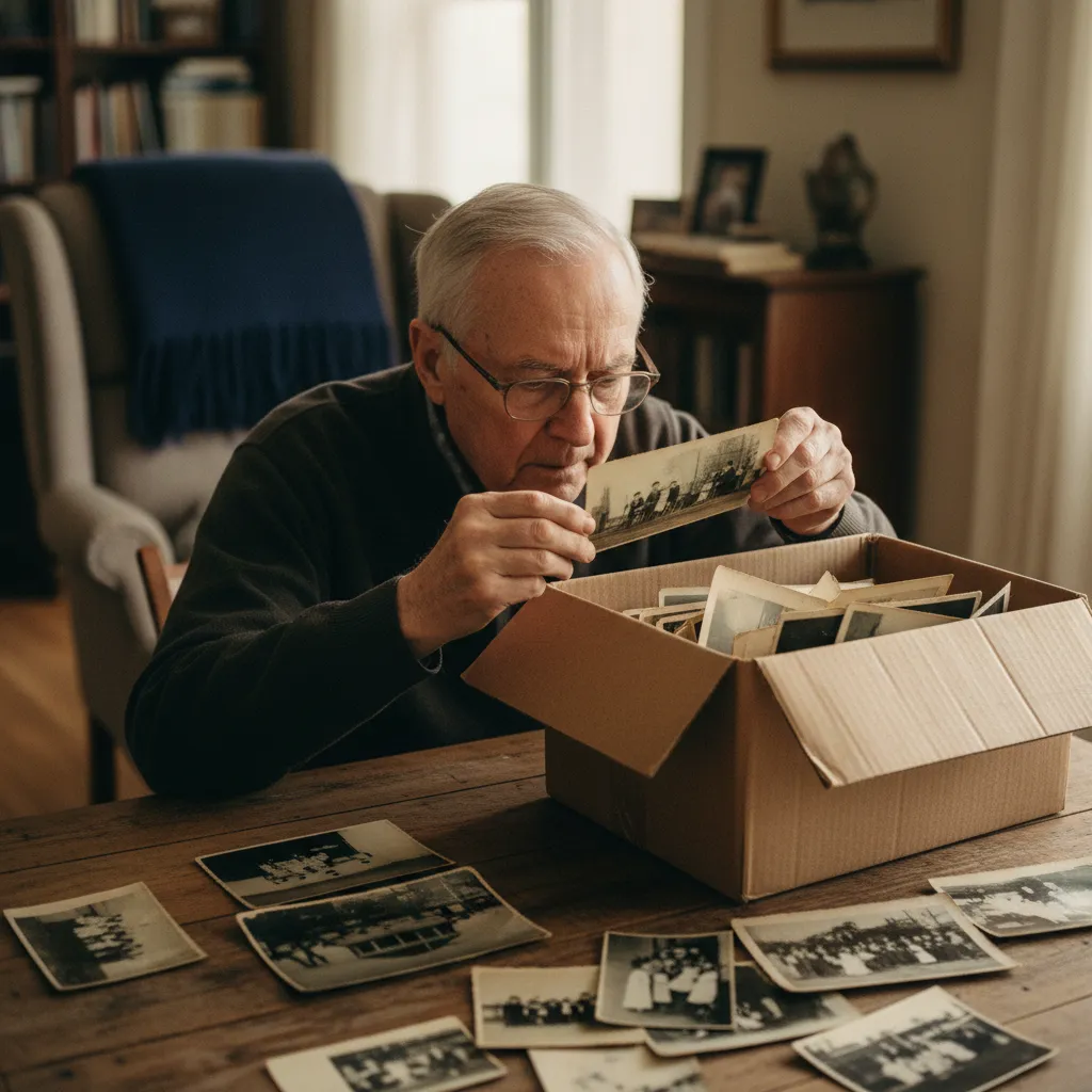 Senior looking through old family photographs